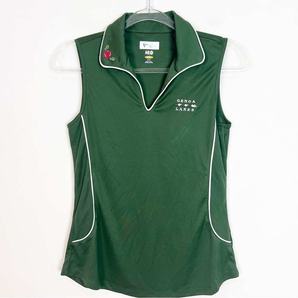 GREG NORMAN GREEN SLEEVELESS “GENOA LAKES” TENNIS GOLF POLO SHIRT SMALL